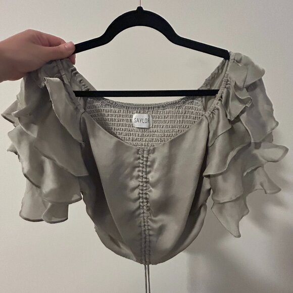 Saylor Top with Ruffled Sleeve and Drawstring - Picture 2 of 4